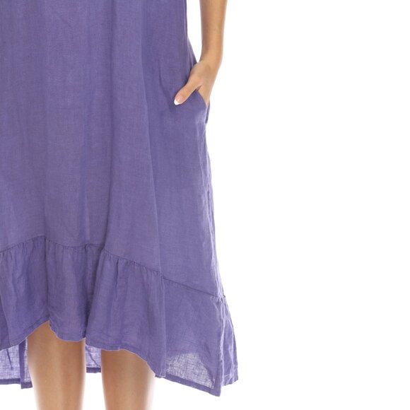 Purple Dress with Elastic Neck and Ruffles Hem - Picture 5 of 6